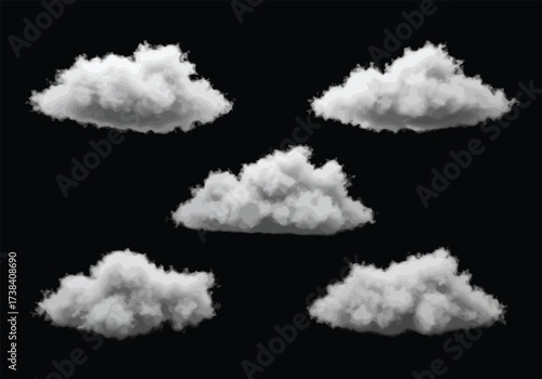 White realistic isolated steam or cloud on black background Vector