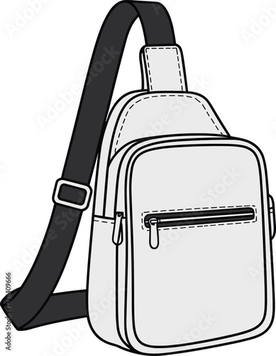 Sling backpack vector illustration, crossbody bag design, travel sling pack sketch, casual shoulder bag outline, unisex fashion accessory, outdoor gear template