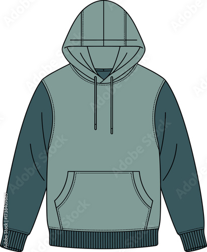 Hoodie vector illustration, fashion sweatshirt design, casual wear sketch, unisex pullover hoodie drawing, apparel template outline, clothing mockup, streetwear style
