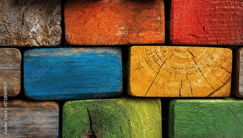 Colorful wooden blocks arranged in a pattern.
