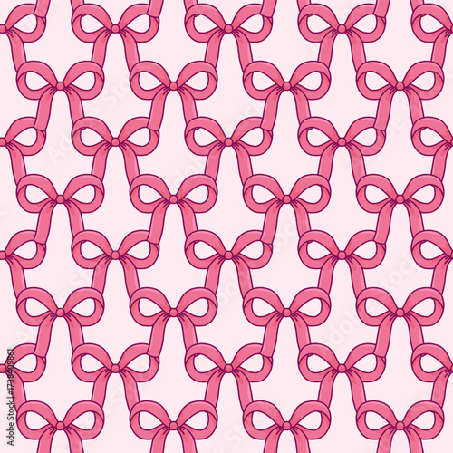 pink bows ribbon seamless pattern — repeating handdrawn ribbons in geometric layout for textile, fashion, girly decor and Valentines