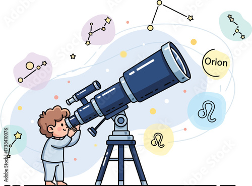 Illustration of a child looking through a telescope