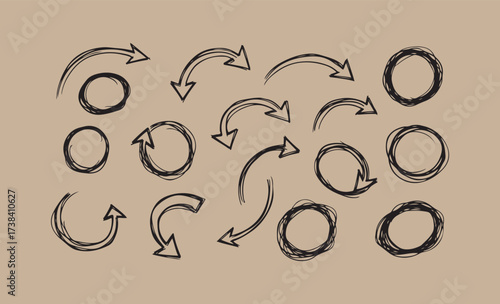 Hand drawn arrows and circles on kraft paper background