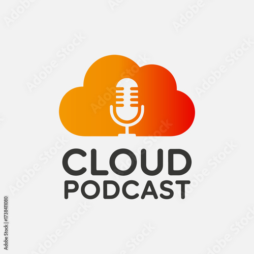 Podcast cloud logo, cloud computing with mic podcast logo design