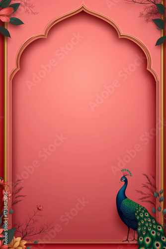 Invite template background with peacock and feathers