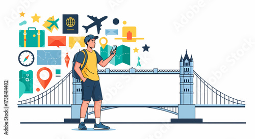 Man Planning Travel Adventure In London With Modern Technology