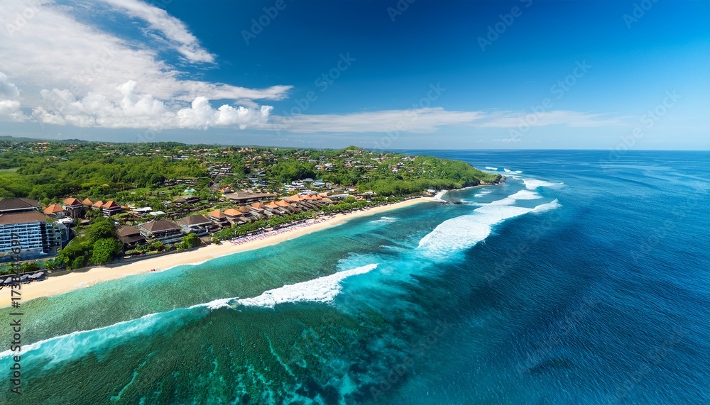 Fototapeta premium breathtaking summer aerial view of suluban beach bali coastline and bustling resorts