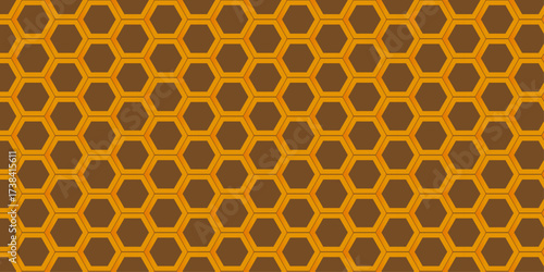 Vector seamless geometric honeycomb pattern with hexagons in yellow and gold for backgrounds and wallpaper design. honey, bee, cell, sweet, comb, beehive, food, orange, nature, wax, backgrounds, decor