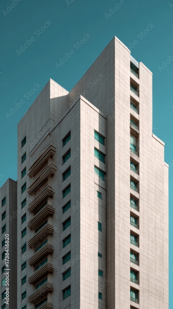 Obraz premium Low-angle shot of a modern building with clean lines and a textured facade.