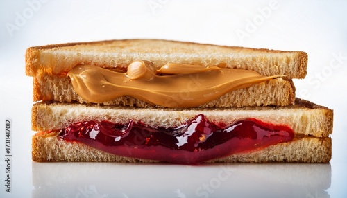 peanut butter and jelly sandwich close up halves