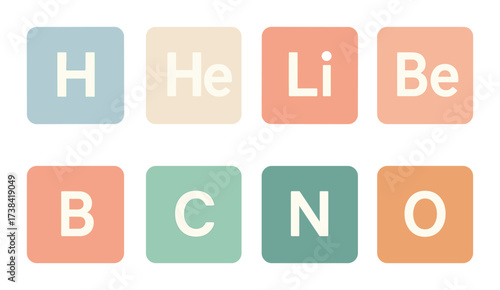 Colorful simplified periodic table elements for educational purposes
