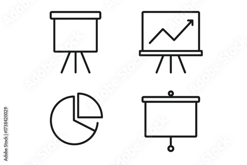 Set of business and data presentation icons: pie chart and graph board designs