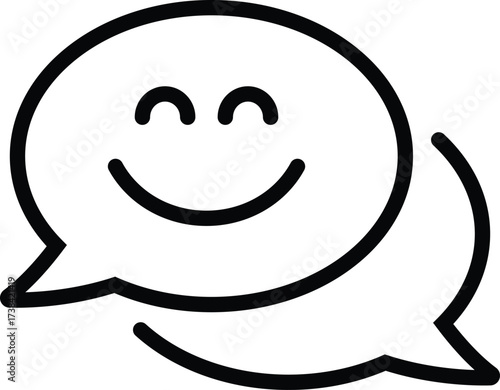 Smile face inside a chat bubble. Happy emoticon symbol for messaging apps, communication, feedback, social media, and digital interaction. Perfect outline design for UI/UX, mobile apps, and web.