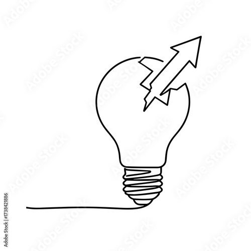 The idea in growth is a minimalistic light bulb with an up arrow