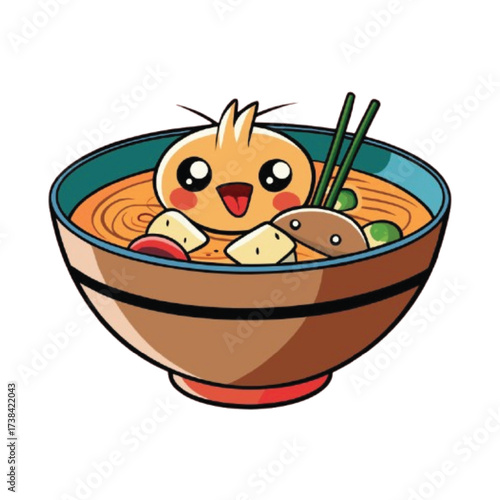 Adorable dumpling character in a bowl of soup, isolated on white background a delightful and heartwarming illustration of a cute dumpling enjoying a warm bath in a savory broth