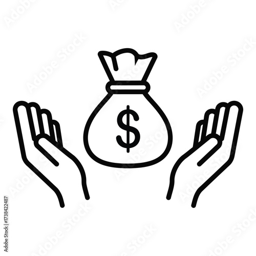Vector art of hands holding money bag icon