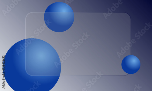 Glass morphism website landing page template. Presentation screen with glass overlay effect on floating gradient spheres. Frosted glass effect on dark background. Vector eps10