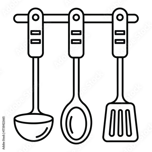 Vector art of kitchen utensils including ladle, spoon, and spatula