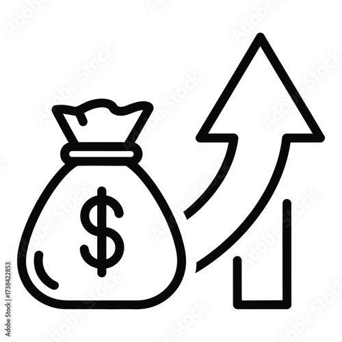 Vector art of money bag with upward arrow symbolizing financial growth and profit increase