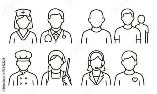Outline illustrations of diverse professional and casual figures