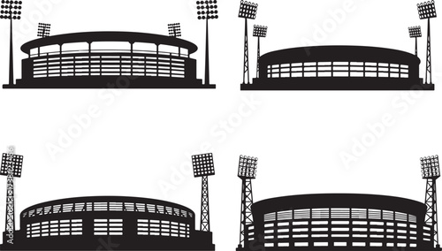  Stadium silhouette vector with floodlights for sports event design.eps