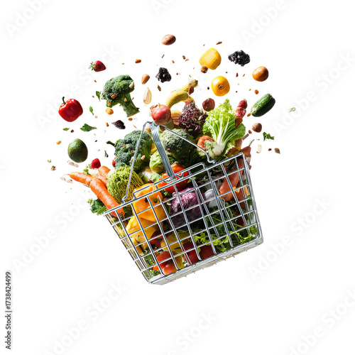 flying groceries isolated on white background