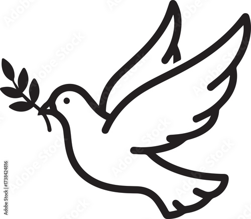 Elegant dove carrying olive branch in flight symbolizing peace and hope for a brighter future worldwide