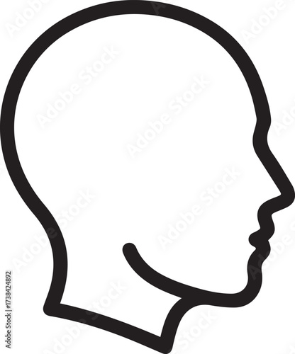 Simple black outline of a human head profile, conveying thought, identity, and individuality for diverse conceptual applications.