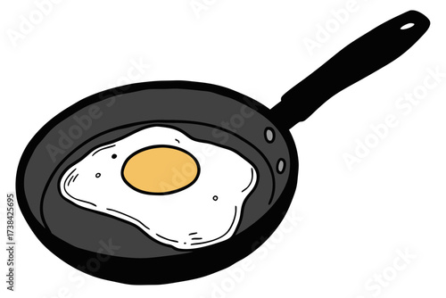 Fried Egg in Frying Pan Vector Illustration Sunny Side Up Cooking Art