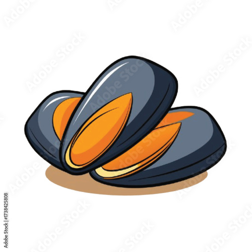 Illustration of a group of mussels, a popular seafood delicacy, isolated on white background these bivalve mollusks are often steamed or grilled and served as an appetizer or main course