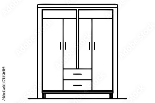 Tall Wooden Wardrobe Vector with Sliding Doors Modern Furniture Design