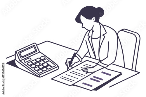 Accountant with Calculator and Documents Vector Illustration Clean Style
