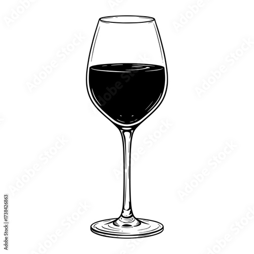 Wine glass line art illustration in black and white