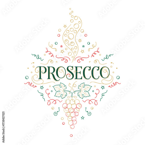 prosecco decorative illustration in green red gold