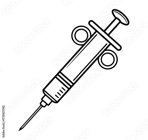 Black and white drawing of a syringe