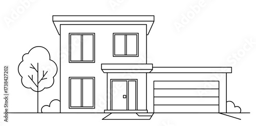 House line art in black white