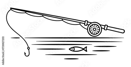 Fishing rod line art in black and white
