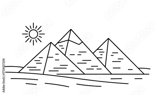 Pyramids line art in black and white