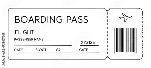 Boarding pass line art in black and white