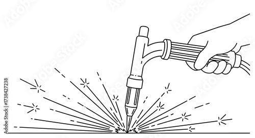 Black and white drawing of a welding torch in hand