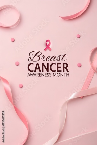 Wallpaper Mural Pink ribbons and text promote breast cancer awareness month on light pink background Torontodigital.ca