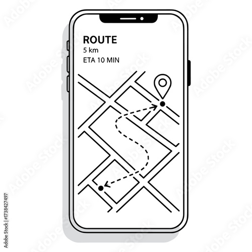 Smartphone route map line art in black white