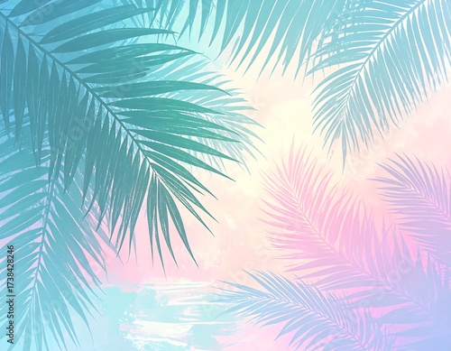 Pastel palm leaves against a soft sunset