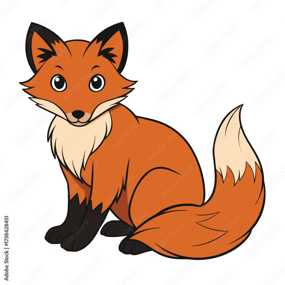 Obraz premium Sitting Red Fox Cartoon Character with a Fluffy Tail for Logos