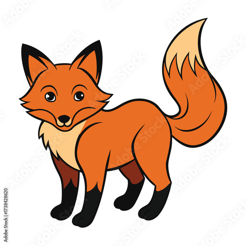 Standing Red Fox Cartoon with a Sly Expression Vector Graphic Art