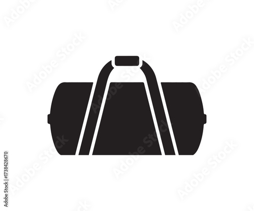 Black duffel bag isolated on white background, gym bag vector illustration