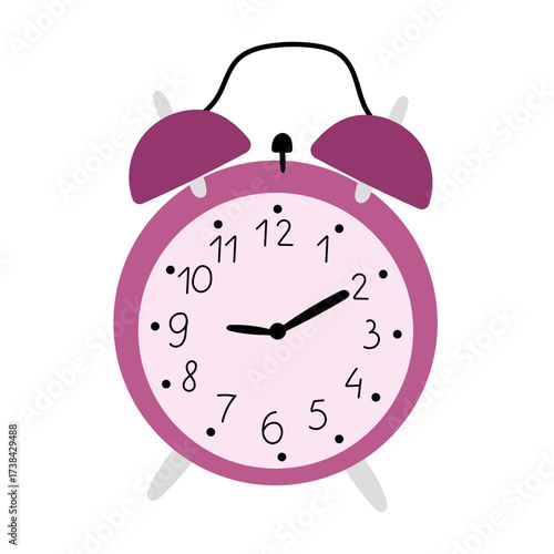 Pink alarm clock isolated on white background. Classical table time. Concepts of time, morning routine, punctuality, and decorative lifestyle imagery.