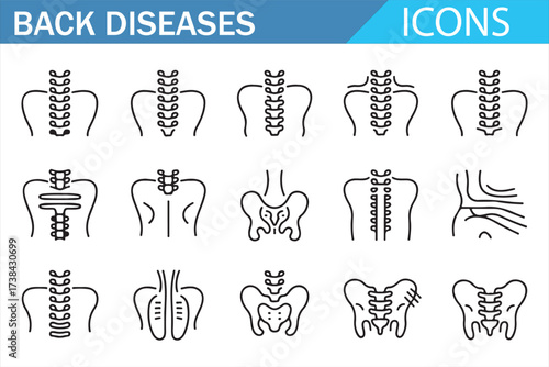 Back Pain and Spine Disease Icon Set for Healthcare and Wellness