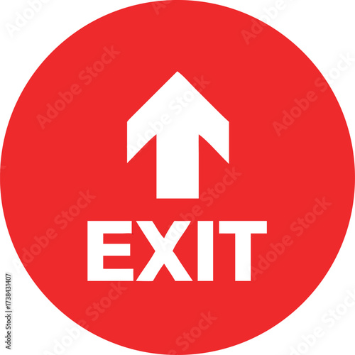 Exit up arrow. Red color background. Floor compliance sign with text vector