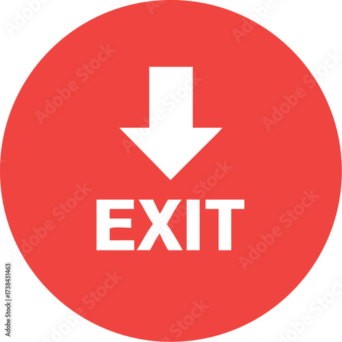 Exit up arrow. Red color background. Floor compliance sign with text vector